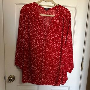 NYDJ V-Neck Red Blouse with White Dots